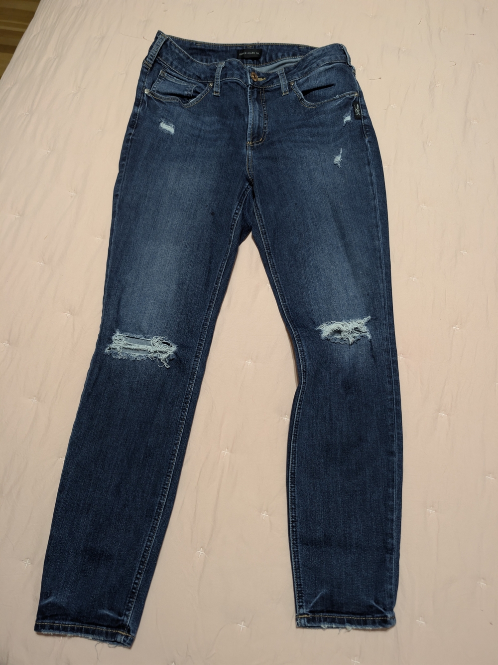 Silver Jeans Medium Blue Ripped Skinny Jeans